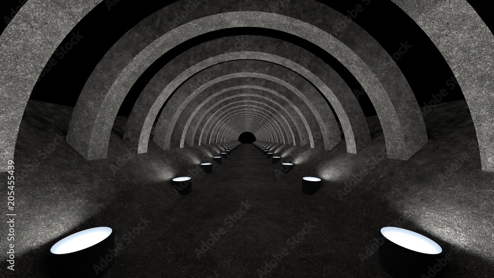 Aufkleber a concrete corridor template with lighting for use as a background for your design. 3d rendering.