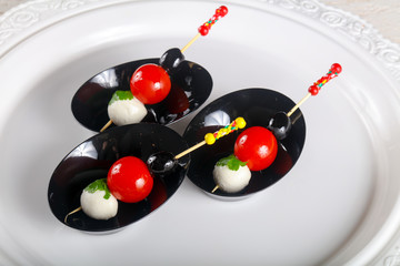 Canape with tomato and mozarella