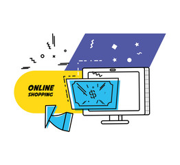 monitor computer with shopping online concept vector illustration design