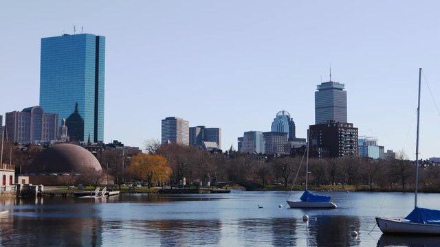 Timelapse of the Boston city center across the harbor 4K