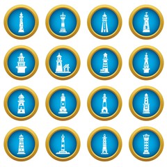 Lighthouse icons set. Simple illustration of 16 lighthouse vector icons for web