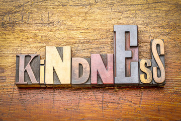 kindness - word abstract in wood type