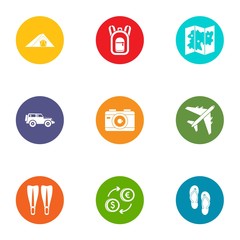 World of travel icons set. Flat set of 9 world of travel vector icons for web isolated on white background