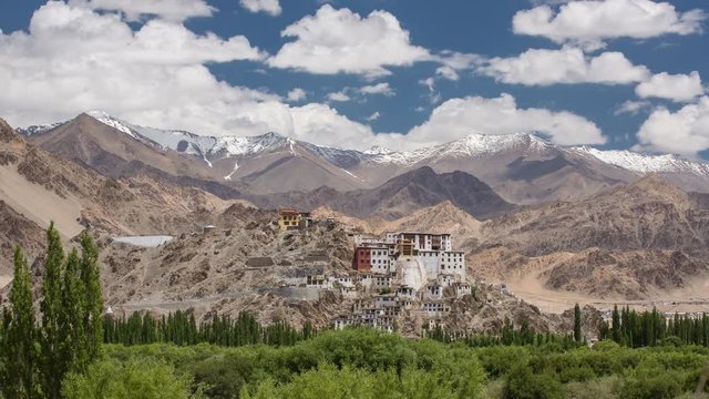 Spituk Monastery with view of Himalayas mountains. Spituk Gompa is a famous Buddhist temple in Ladakh, Jammu and Kashmir, India.