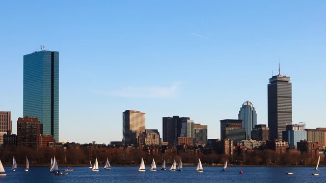 Timelapse of the Boston, Massachusetts skyline across the harbor 4K