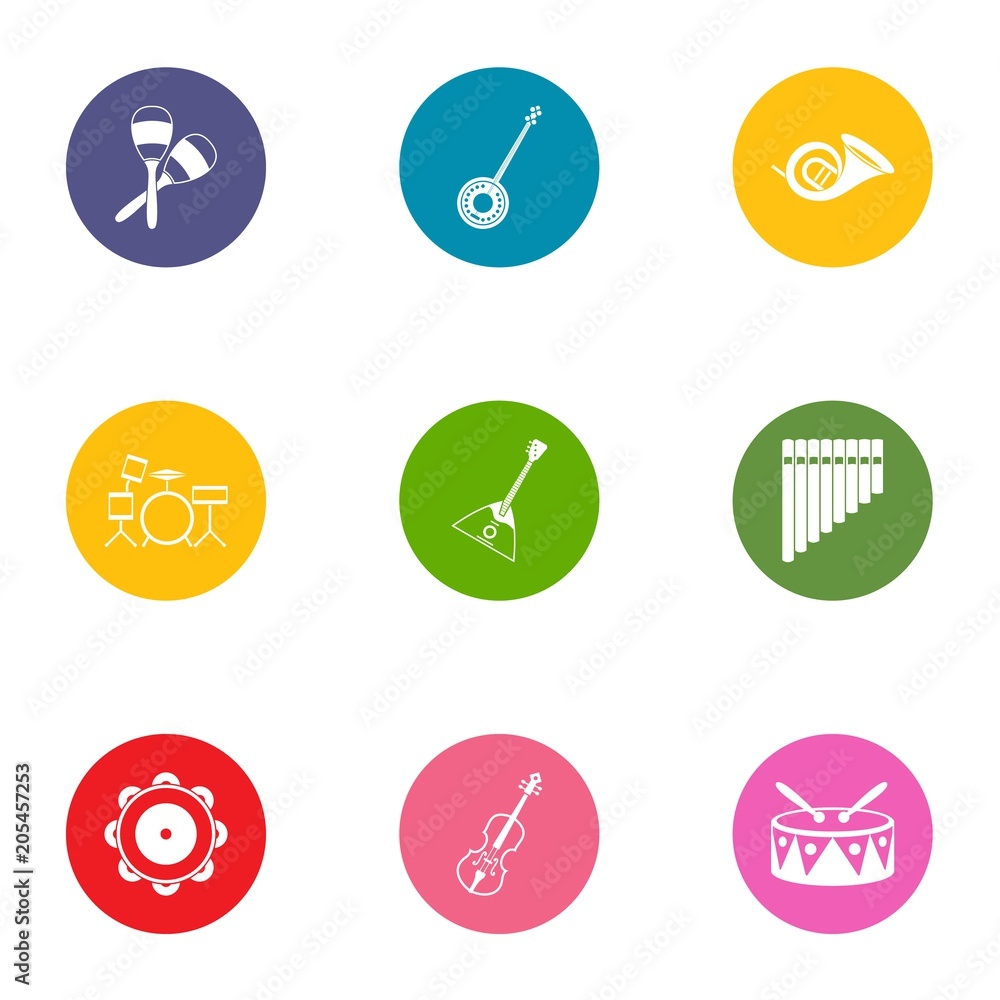 Poster orchestra icons set. flat set of 9 orchestra vector icons for web isolated on white background