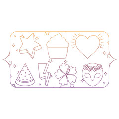 banner with cupcakes and watermelon pattern over white background, vector illustration