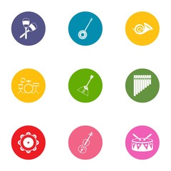 Orchestra icons set. Flat set of 9 orchestra vector icons for web isolated on white background