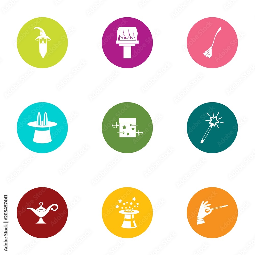 Poster sorcery icons set. flat set of 9 sorcery vector icons for web isolated on white background