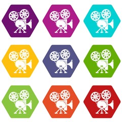 Video camera icons 9 set coloful isolated on white for web