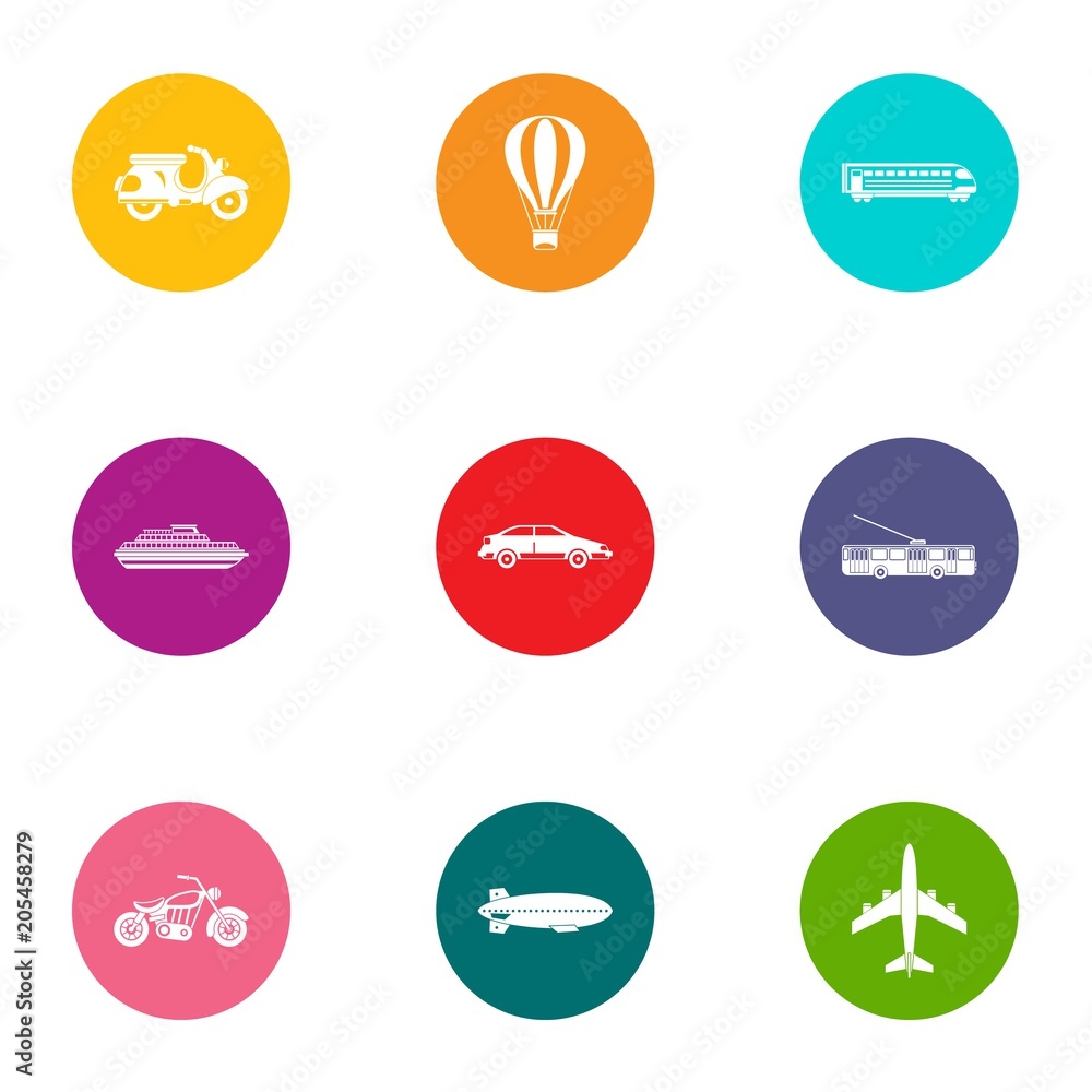 Poster carriage icons set. flat set of 9 carriage vector icons for web isolated on white background