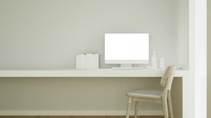 Study room white tone for artwork - Workplace or  small office in home or apartment - 3D Rendering