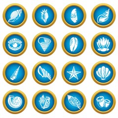 Tropical sea shell icons set. Simple illustration of 16 tropical sea shell vector icons for web
