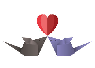 mouses couple origami paper with heart vector illustration design