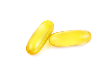 Fish oil capsule, omega 3 , isolated on white background.