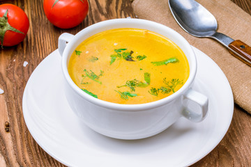 Chicken soup bouillon in a plate