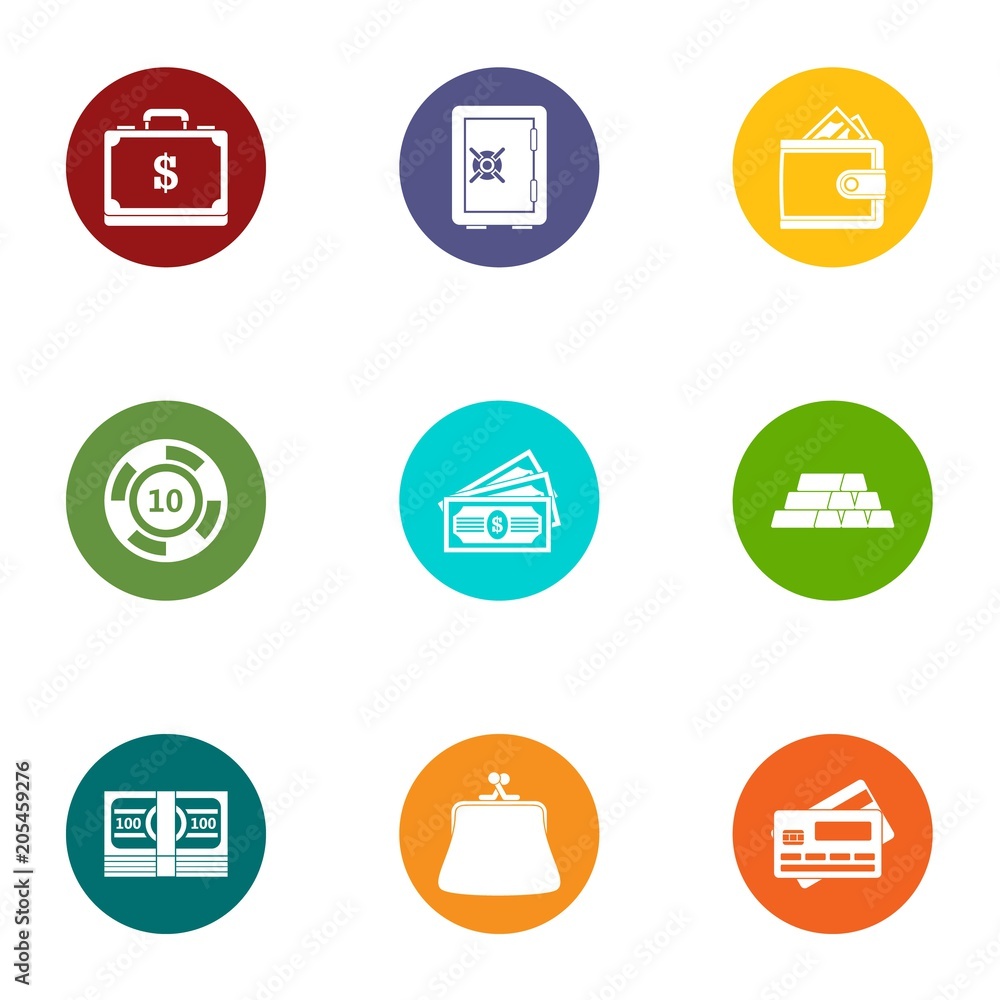 Poster keeping the money icons set. flat set of 9 keeping the money vector icons for web isolated on white 