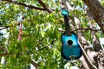 Blue Guitar Hanging in Tree - Horizontal (Los Angeles, California)