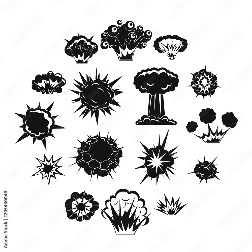Aufkleber explosion icons set. simple illustration of 16 explosion vector icons for web