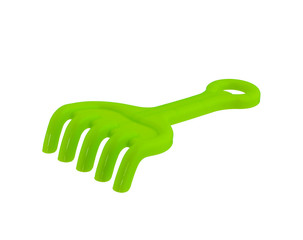 children's beach toys, Green rake isolated on white background