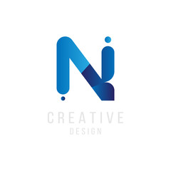Original Letter N in blue colour for logotype. Vector sign logo design template. Flat illustration EPS10