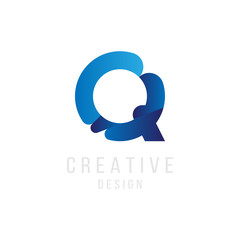 Obraz premium Original Letter Q in blue colour for logotype. Vector sign logo design template. Flat illustration EPS10