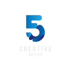 Original number 5 in blue colour for logotype. Vector sign logo design template. Flat illustration EPS10