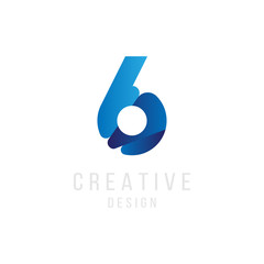 Original number 6 in blue colour for logotype. Vector sign logo design template. Flat illustration EPS10