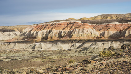 Colorful valley of the Petrified Forest Natural Reserve, Sarmiento, Patagonia, Chubut, Argentina