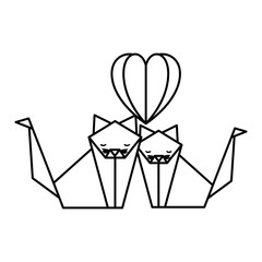 cats couple origami paper with heart vector illustration design