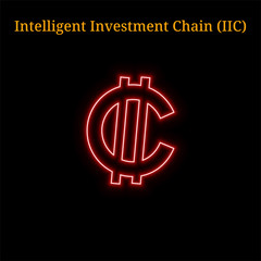 Red neon Intelligent Investment Chain (IIC) cryptocurrency symbol