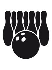 umstoßen strike text logo schwarz puls frequenz herzschlag 3 pins treffer bowling umwerfen sport verein team crew punkte spaß kugel bahn