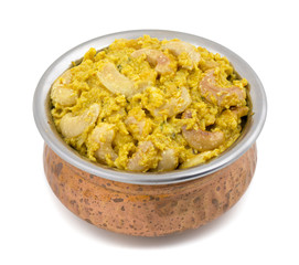 Indian Traditional Vegetarian Cuisine Kaju Curry Also Called Kaju Butter Masala isolated on White Background