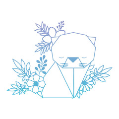 cat origami paper with floral decoration vector illustration design