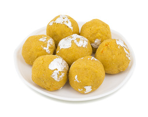 Besan Laddu Indian Traditional Sweet Food Also Know as Laddoos, laddoo, ladoo, laddo Are Ball-Shaped Sweets Popular in The Indian Festivals. isolated on White Background