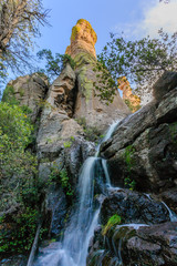 An ephemeral waterfall created by monsoon rains in Echo Canyon of Chiricahua National Monument in southern Arizona.