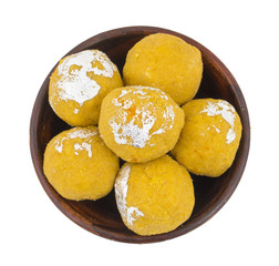 Besan Laddu Indian Traditional Sweet Food Also Know as Laddoos, laddoo, ladoo, laddo Are Ball-Shaped Sweets Popular in The Indian Festivals. isolated on White Background