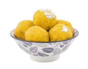 Besan Laddu Indian Traditional Sweet Food Also Know as Laddoos, laddoo, ladoo, laddo Are Ball-Shaped Sweets Popular in The Indian Festivals. isolated on White Background