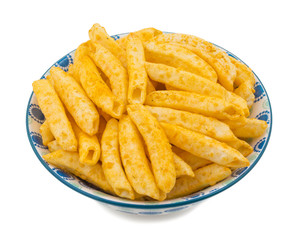 Delicious Lightly Spiced Fries Snack Served in Bowl isolated on White Background