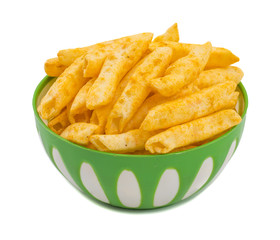 Delicious Lightly Spiced Fries Snack Served in Bowl isolated on White Background
