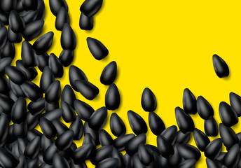 Sunflower seeds background with heap of black grains