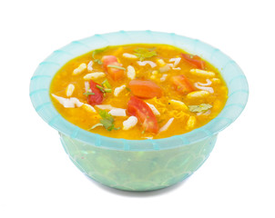 Indian Street Chat Food Ragda Pattice is a popular fast food which forms part of the Street Snack of Maharashtra And Gujarat. isolated on White Background