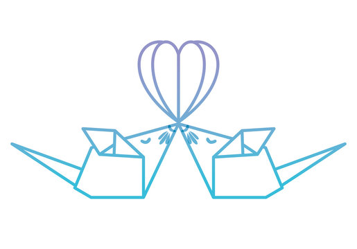 mouses couple origami paper with heart vector illustration design