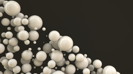White spheres of random size on black background
