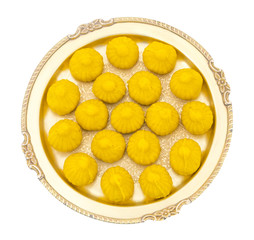 Indian Sweet Food Modak Also Know as Laddu, Khoya, khova Modak, Kozhakkatta, Modhaka, Kadubu, Modhakam, Kozhakkattai, Kudumu. Made up of Coconut And Jaggery, Rice Flour, Wheat with Khava