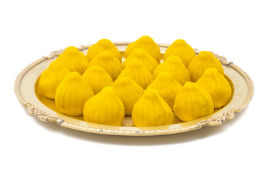 Indian Sweet Food Modak Also Know as Laddu, Khoya, khova Modak, Kozhakkatta, Modhaka, Kadubu, Modhakam, Kozhakkattai, Kudumu. Made up of Coconut And Jaggery, Rice Flour, Wheat with Khava