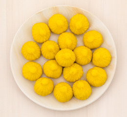 Indian Sweet Food Modak Also Know as Laddu, Khoya, khova Modak, Kozhakkatta, Modhaka, Kadubu, Modhakam, Kozhakkattai, Kudumu. Made up of Coconut And Jaggery, Rice Flour, Wheat with Khava