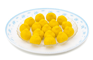 Indian Sweet Food Modak Also Know as Laddu, Khoya, khova Modak, Kozhakkatta, Modhaka, Kadubu, Modhakam, Kozhakkattai, Kudumu. Made up of Coconut And Jaggery, Rice Flour, Wheat with Khava