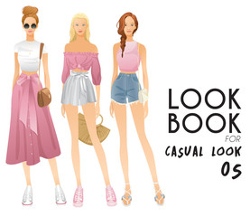 Body Template with Outfits and Accessories for Casual Look : Vector Illustration