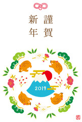 和柄と猪　2019年年賀状